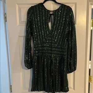 Green Sequin Long Sleeve Dress